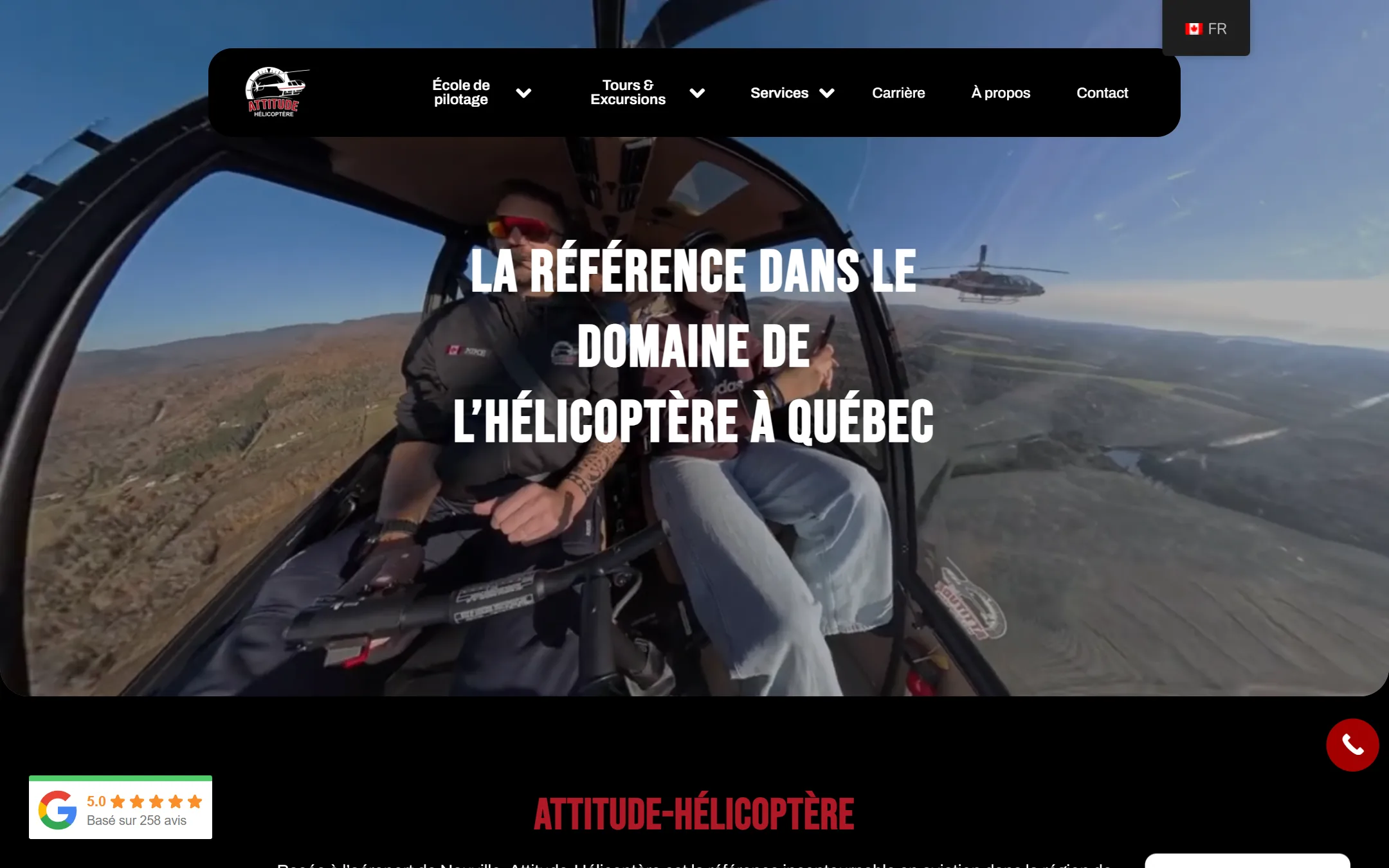Page d’accueil du site de Attitude Hélicoptère