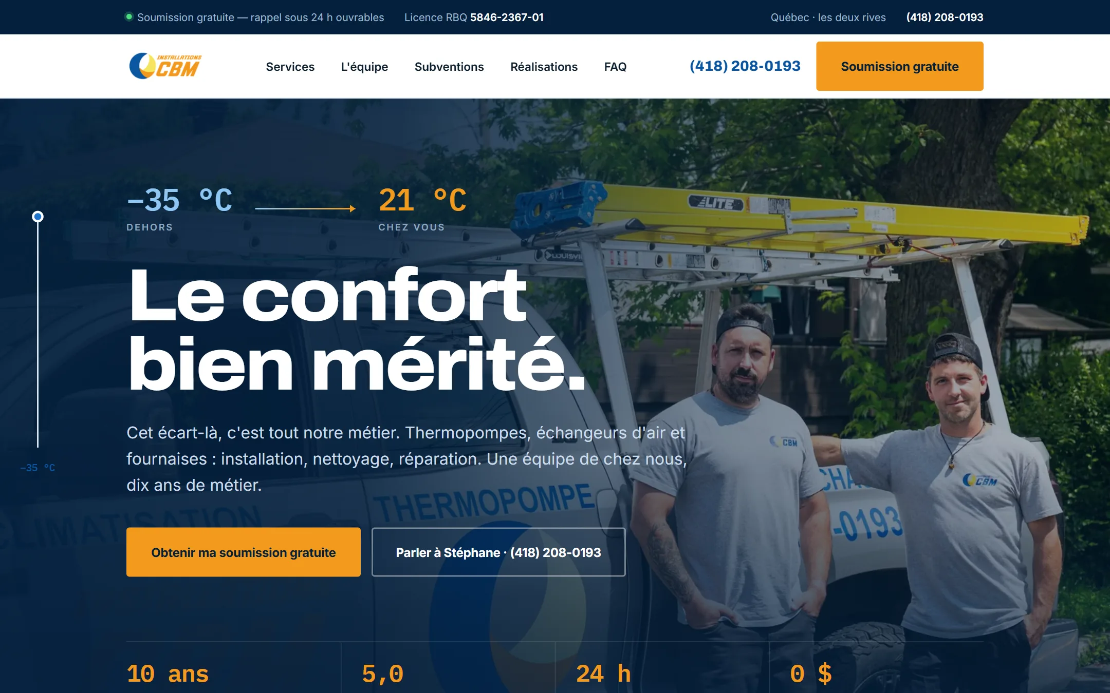 Page d’accueil du site de Installations CBM