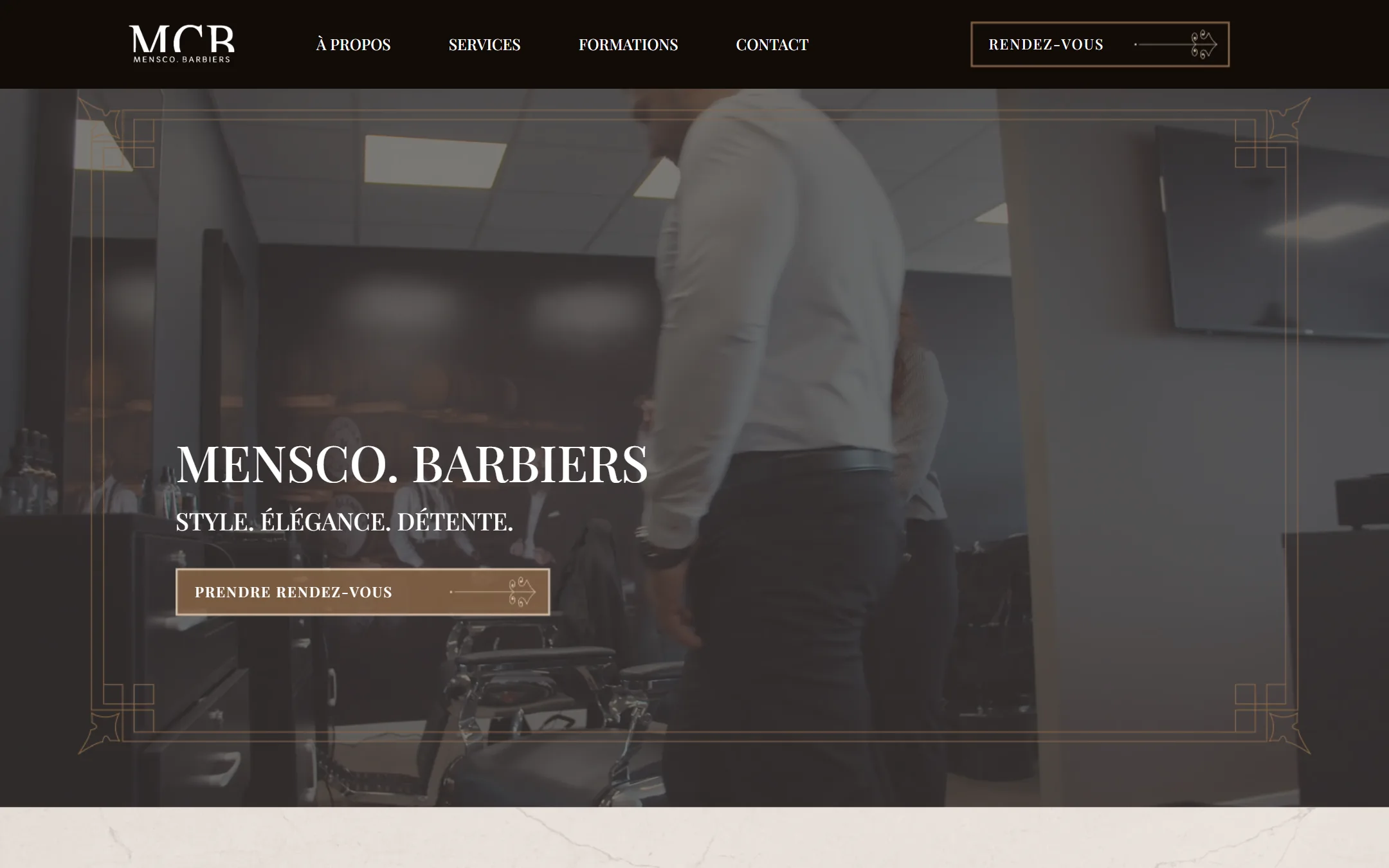 Page d’accueil du site de Mensco Barbiers
